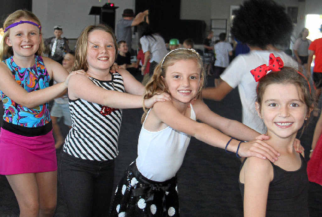 DANCIN’: Year 4 students Eliza Mackenzie, Olivia Dibbin, Zoe Shepherd-Smith and year 1’s Jade Shepherd-Smith at the Whitsunday Christian College disco. DANCIN’: Year 4 students Eliza Mackenzie, Olivia Dibbin, Zoe Shepherd-Smith and year 1’s Jade Shepherd-Smith at the Whitsunday Christian College disco.